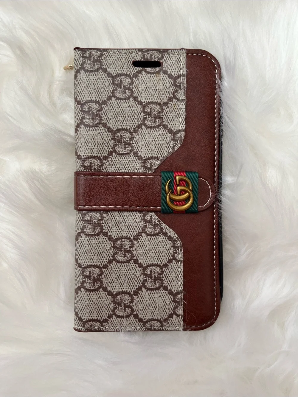 Gucci Patterned Wallet Phone Case with Decorative Accent